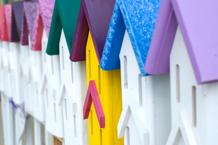 colorful birdhouses